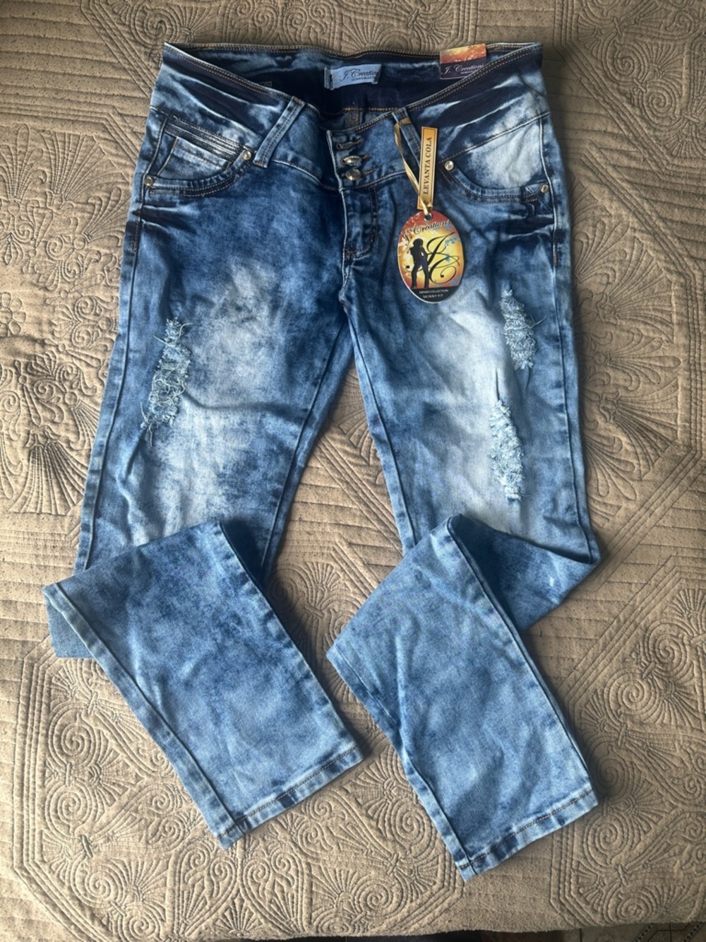Women's Blue Distressed Skinny Jeans - Unbranded